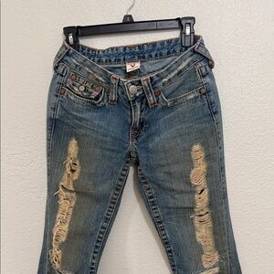 True Religion Blue Distressed flared Jeans